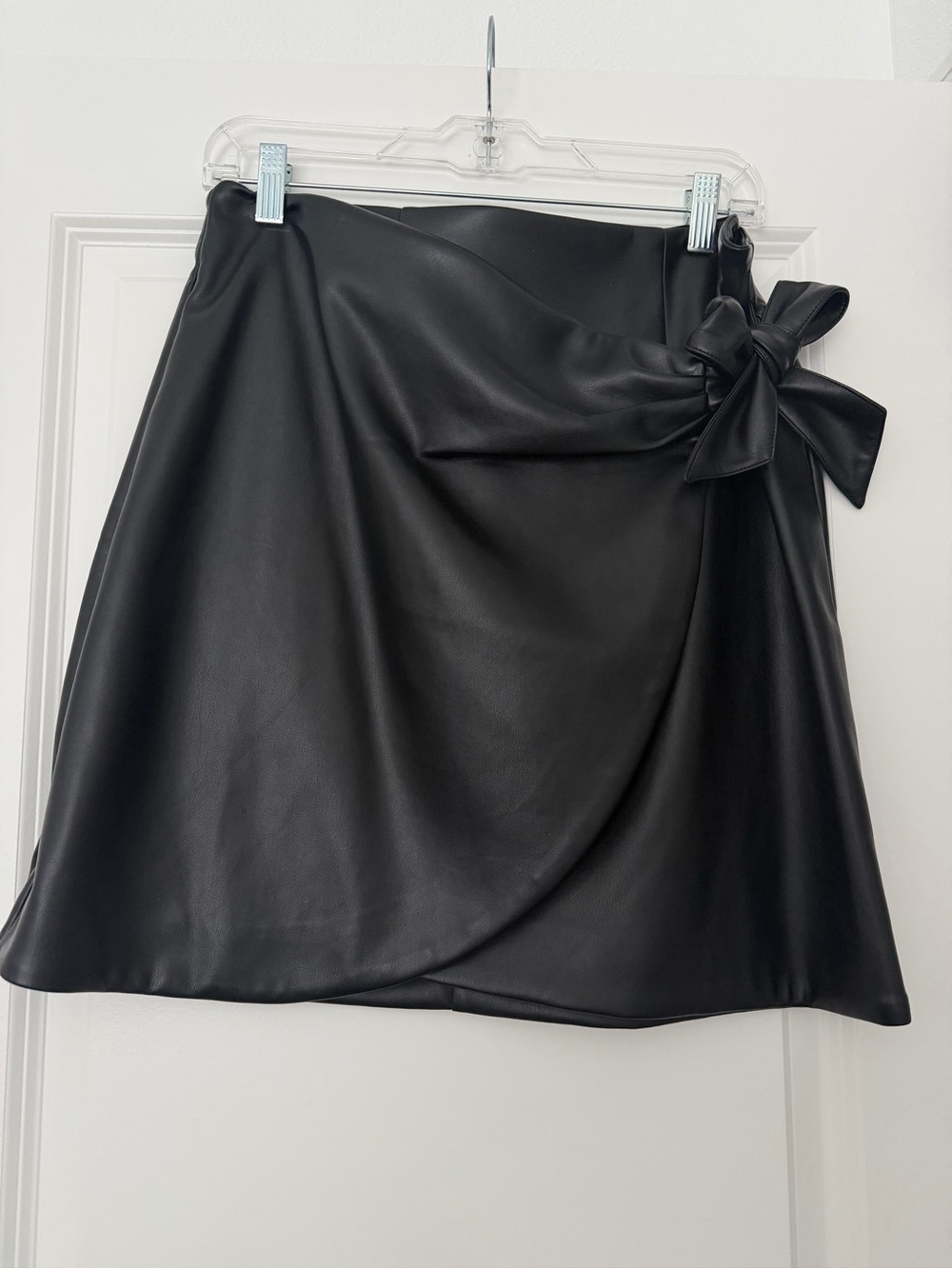 LOFT Black Faux Leather Wrap Mini Skirt with Side Bow Detail